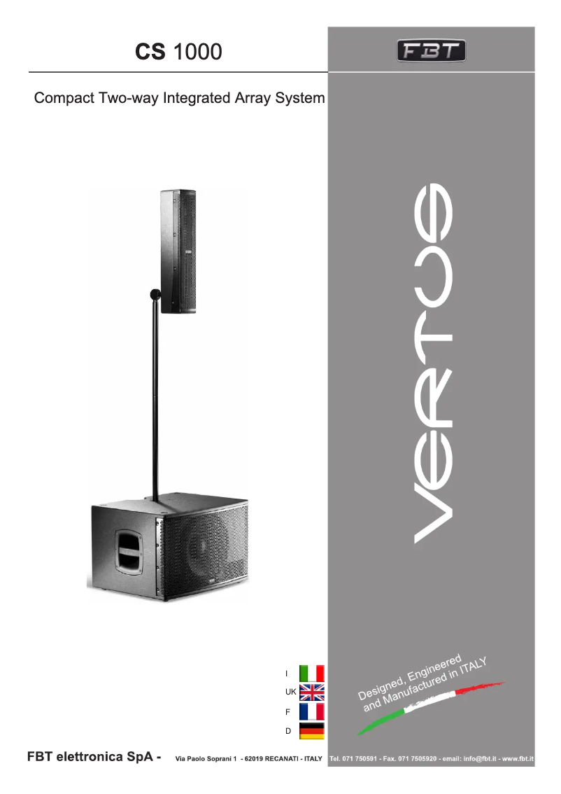 Page 1 de la notice Manuel utilisateur FBT Vertus CS 1000
