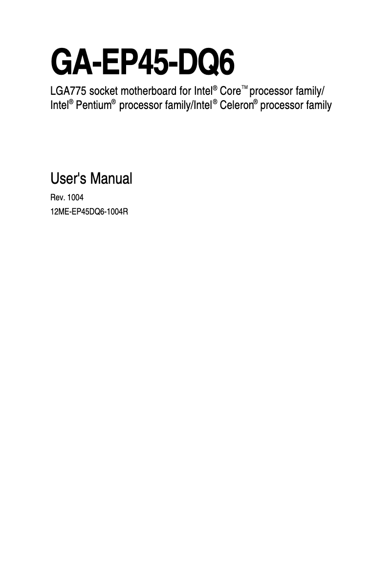 Page 1 de la notice Manuel utilisateur Gigabyte GA-EP45-DQ6