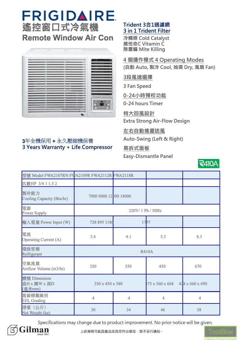 Página 1 del manual Guía de instalación Frigidaire FWA2112R