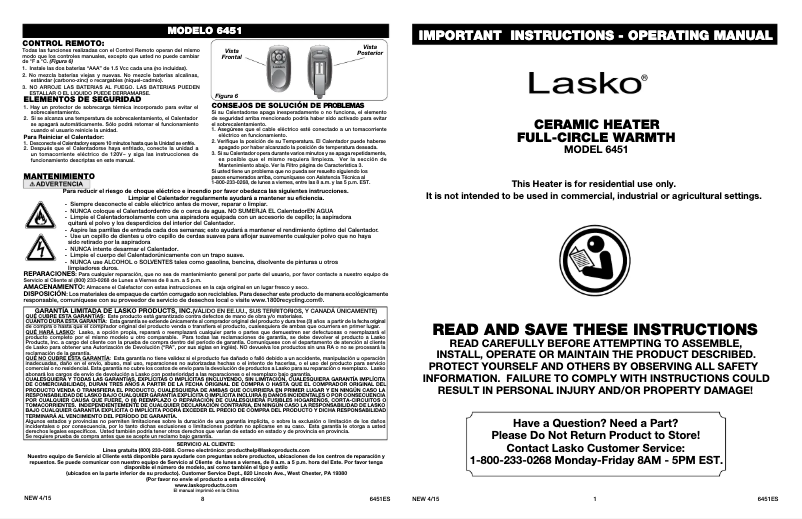 Page n°1 - Manuel utilisateur Lasko Full-Circle Warmth 6451