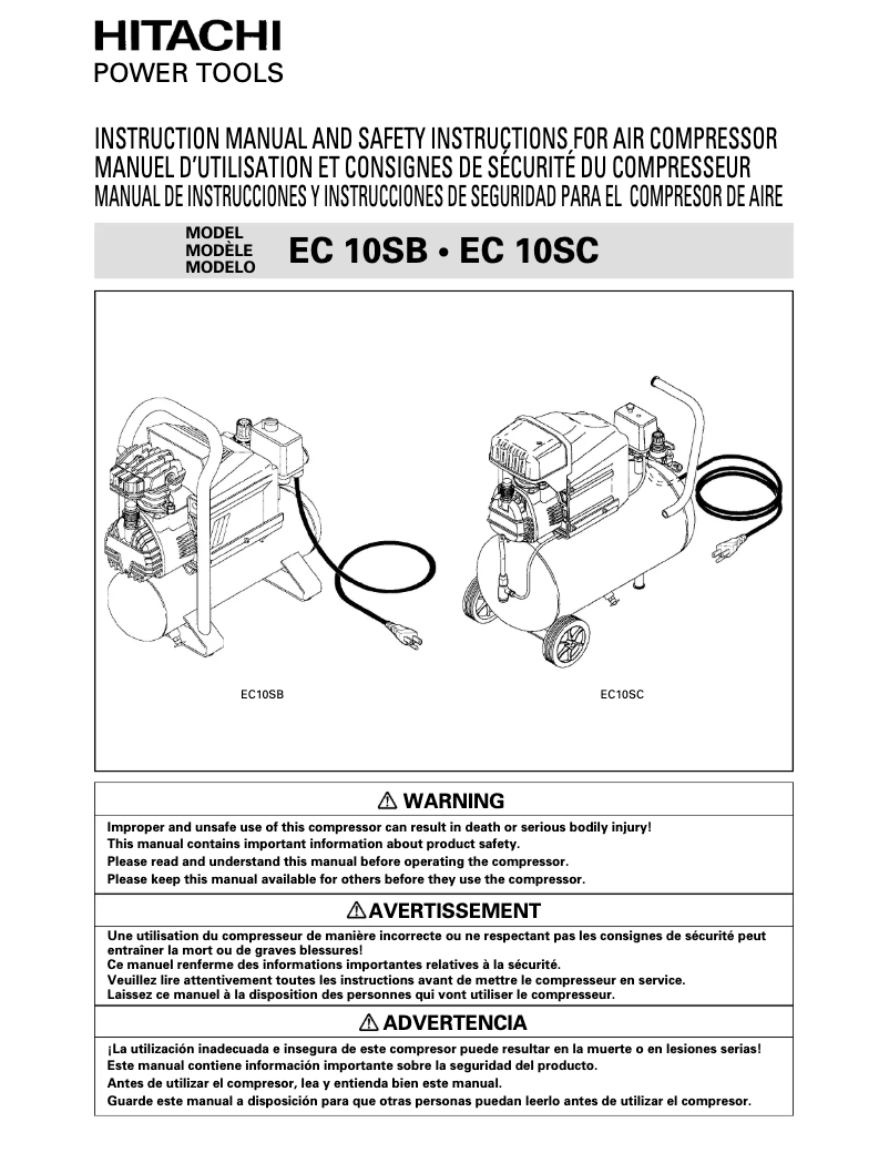 Page n°1 - Manuel utilisateur Hitachi EC 10SB