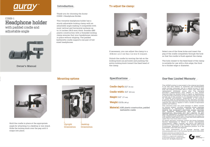 Page 1 de la notice Manuel utilisateur Auray COHH-1