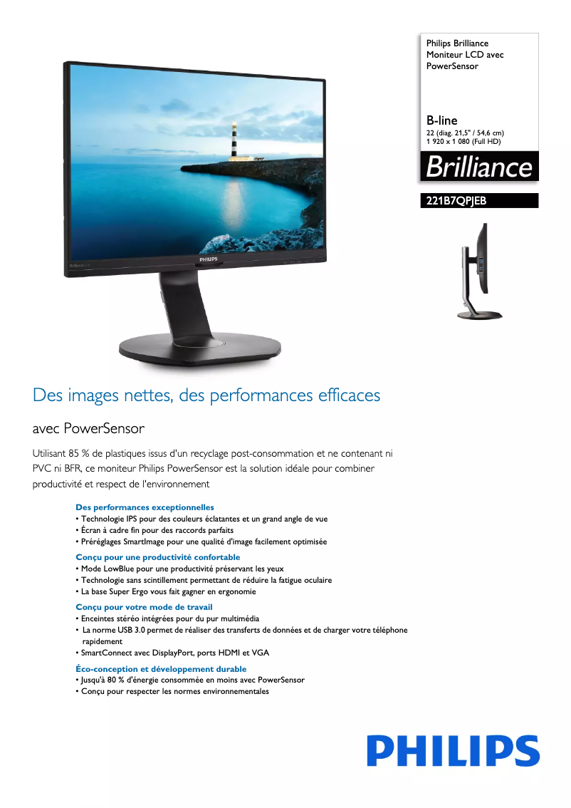 Page n°1 - Fiche technique Philips Brilliance 221B7QPJEB
