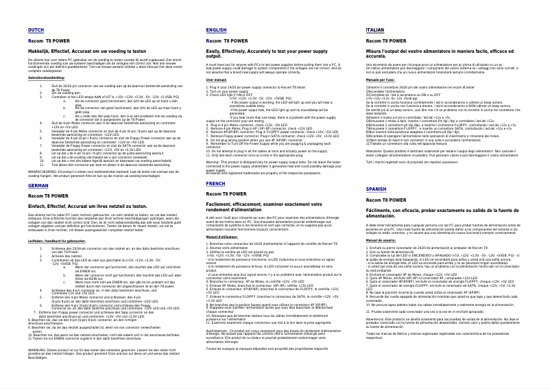 Page n°1 - Manuel utilisateur Recom RC-T8