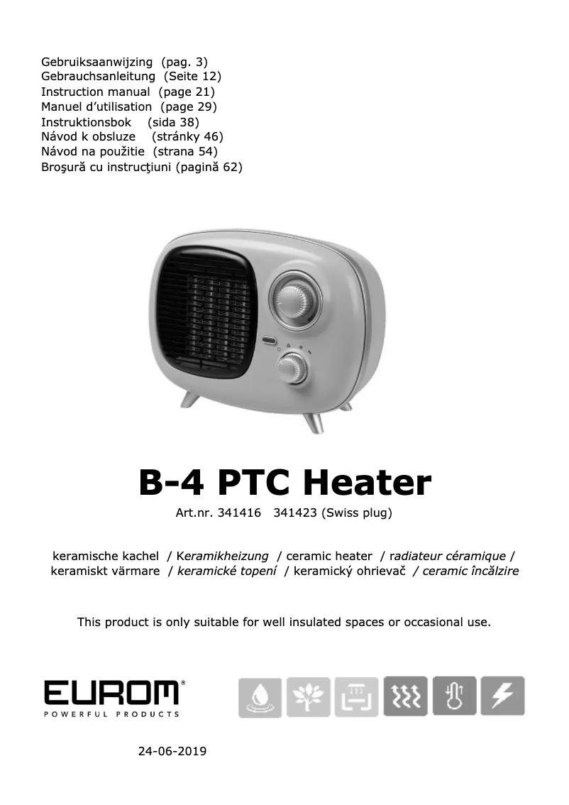 Page n°1 - Manuel utilisateur Eurom B-4 PTC Heater