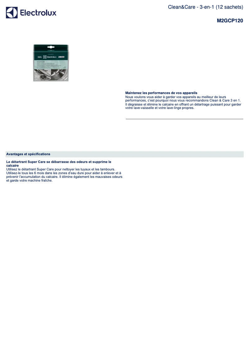 Page 1 de la notice Fiche technique AEG M2GCP120