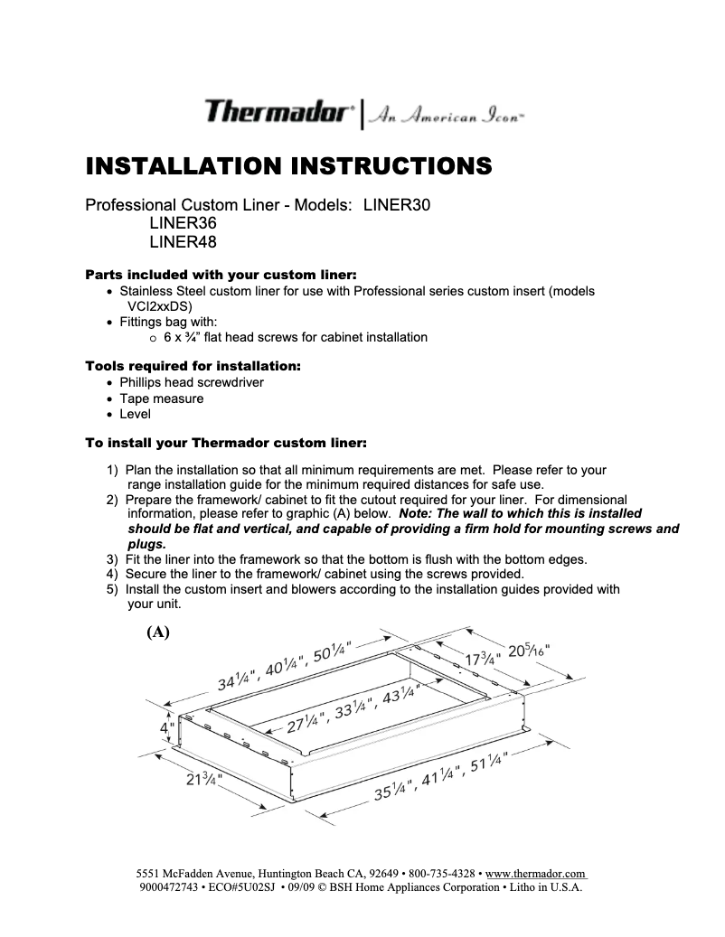 Página 1 del manual Manual de usuario Thermador LINER48