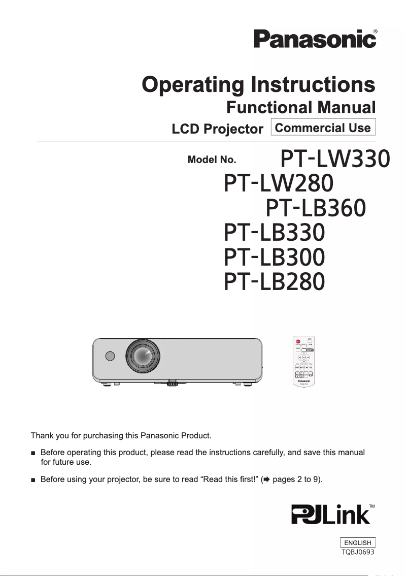 Page 1 de la notice Manuel utilisateur Panasonic PT-LW330U