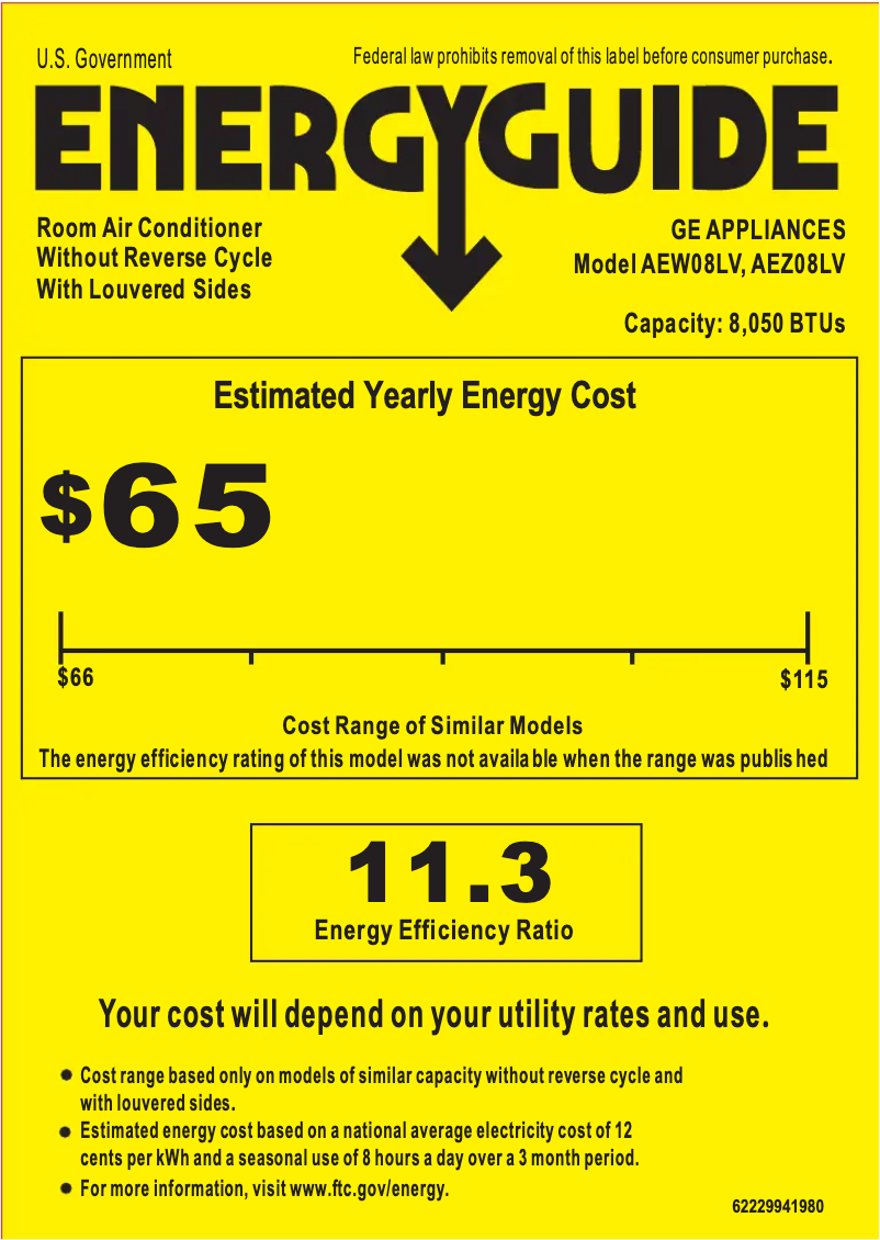Página 1 del manual Etiqueta energética GE AEZ08LV