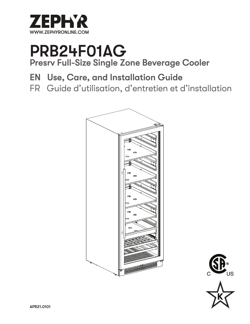 Page 1 de la notice Manuel utilisateur Zephyr Presrv PRB24F01AG