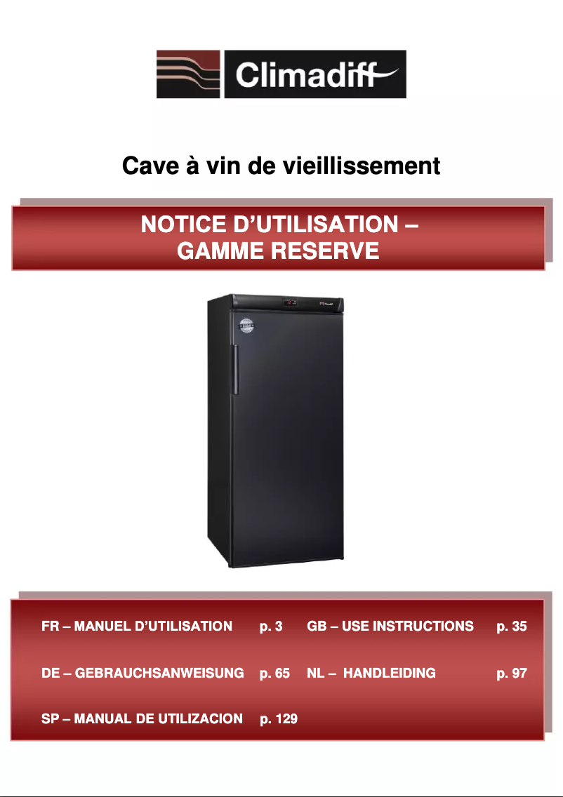 Page 1 de la notice Manuel utilisateur Climadiff RESERVE 300XL