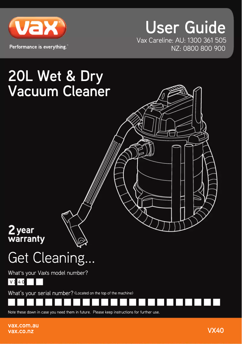 Image de la première page du manuel de l'appareil VX40