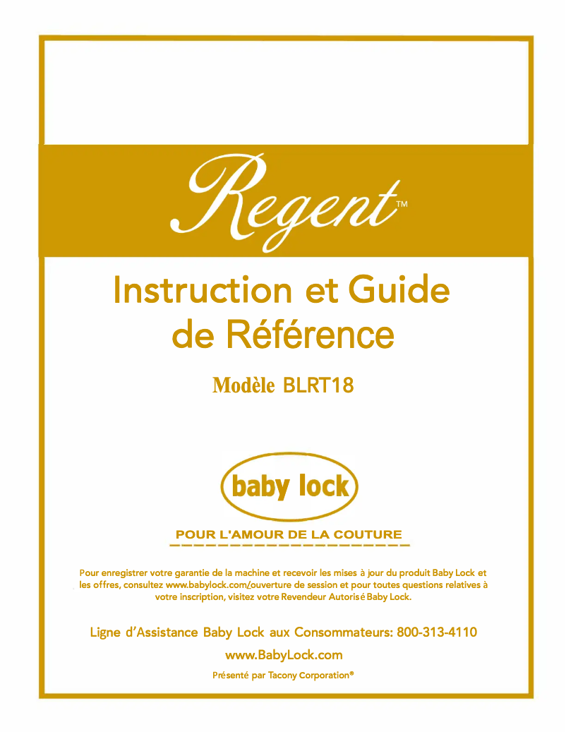 Page 1 de la notice Manuel utilisateur Baby Lock Regent