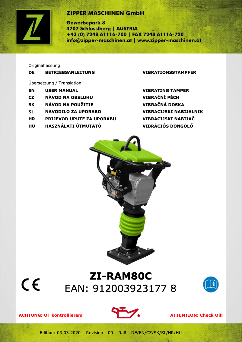 Page 1 de la notice Manuel utilisateur Zipper ZI-RAM80C