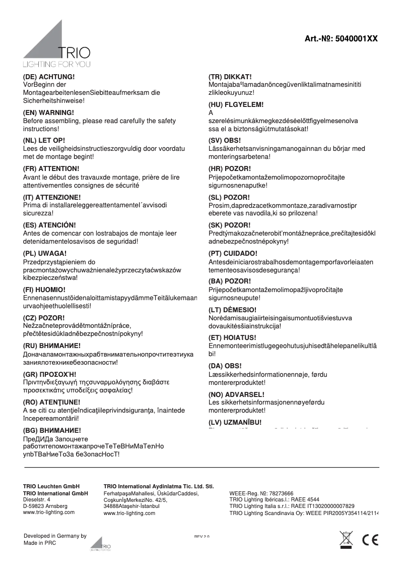 Page 1 de la notice Manuel utilisateur Trio Lighting Daytona 504000102