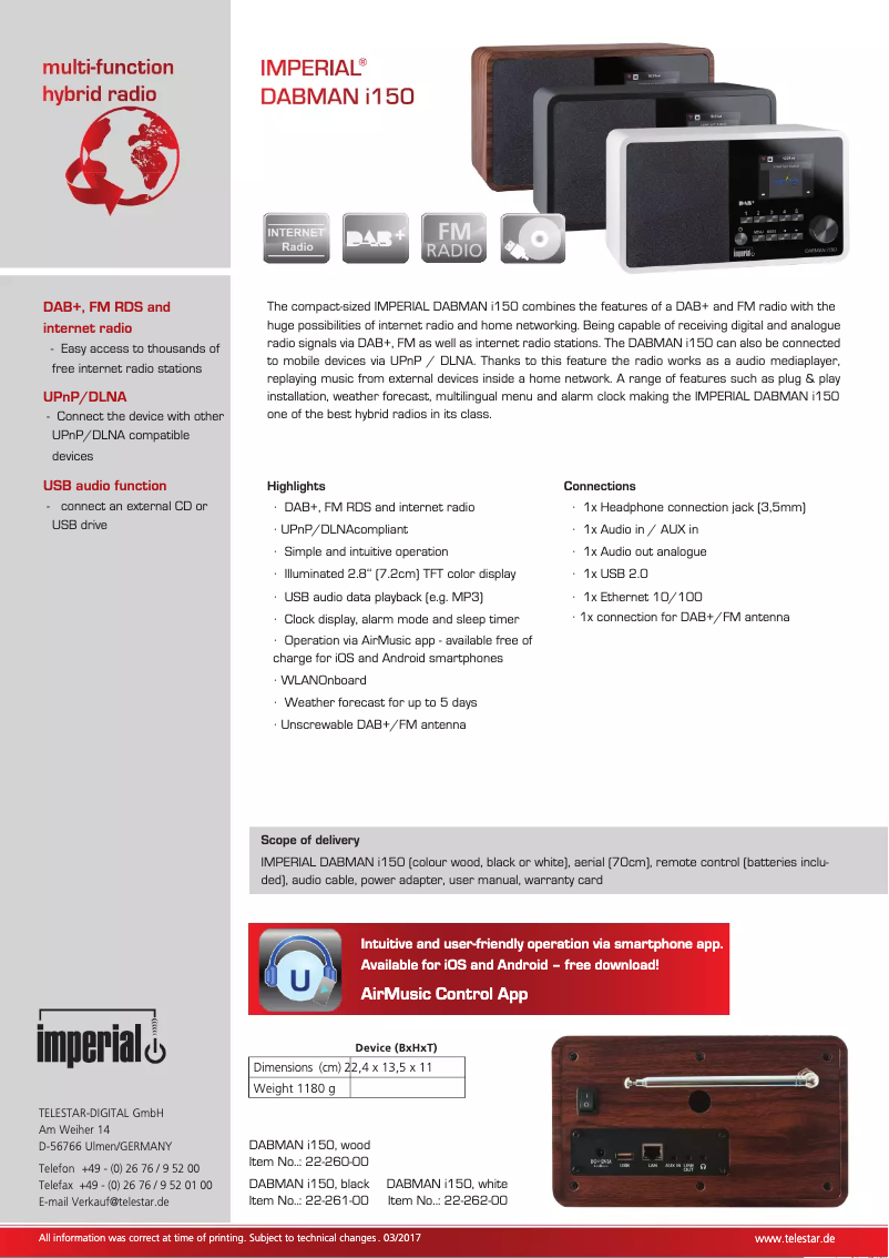 Imagen de la primera página del manual del dispositivo Dabman i150