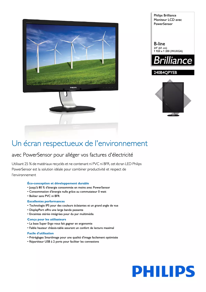 Page n°1 - Fiche technique Philips Brilliance 240B4QPYEB