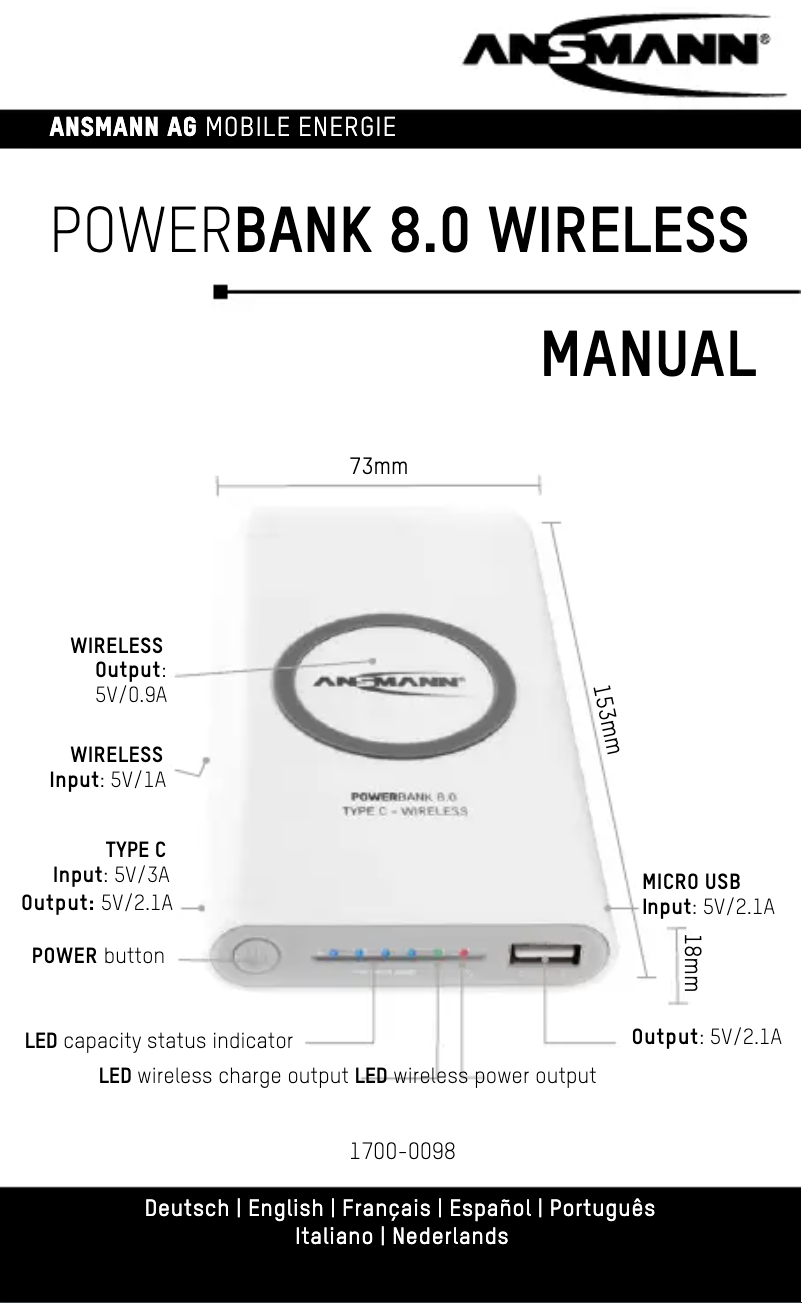 Image de la première page du manuel de l'appareil Powerbank 8.0 Wireless