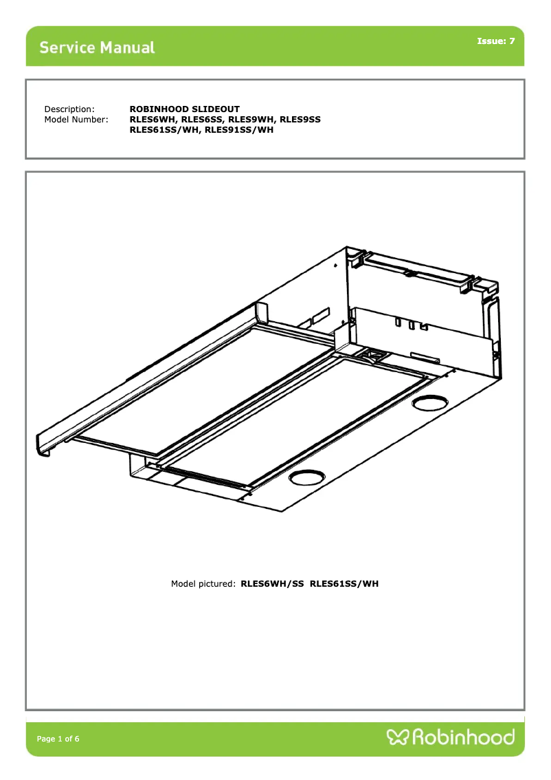 Página 1 del manual Ficha técnica Robinhood RLES91SS/WH