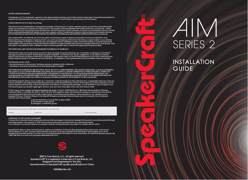 Page n°1 - Manuel utilisateur SpeakerCraft AIM7 Three Series 2