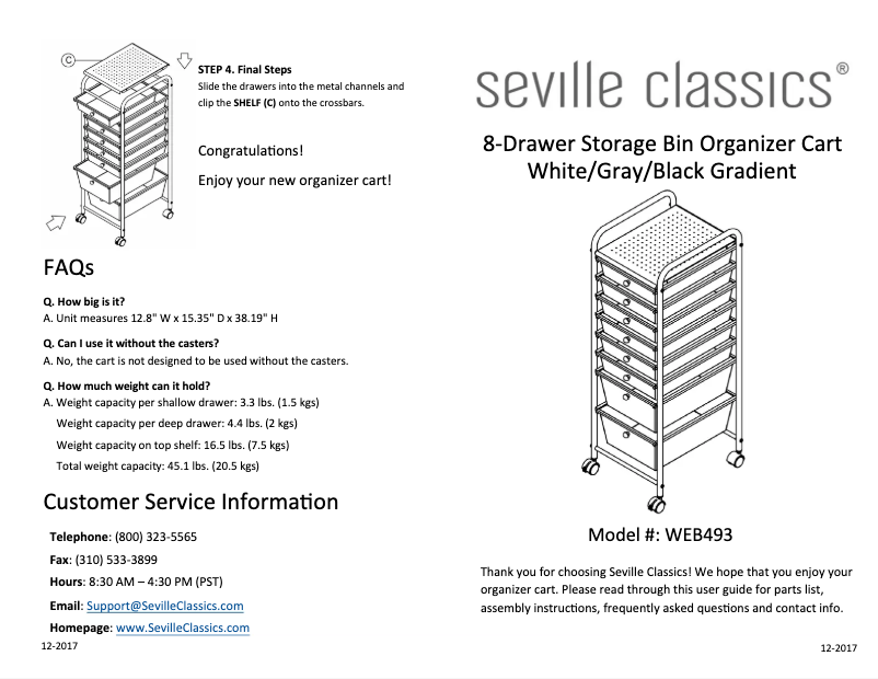 Page 1 de la notice Manuel utilisateur Seville Classics WEB493