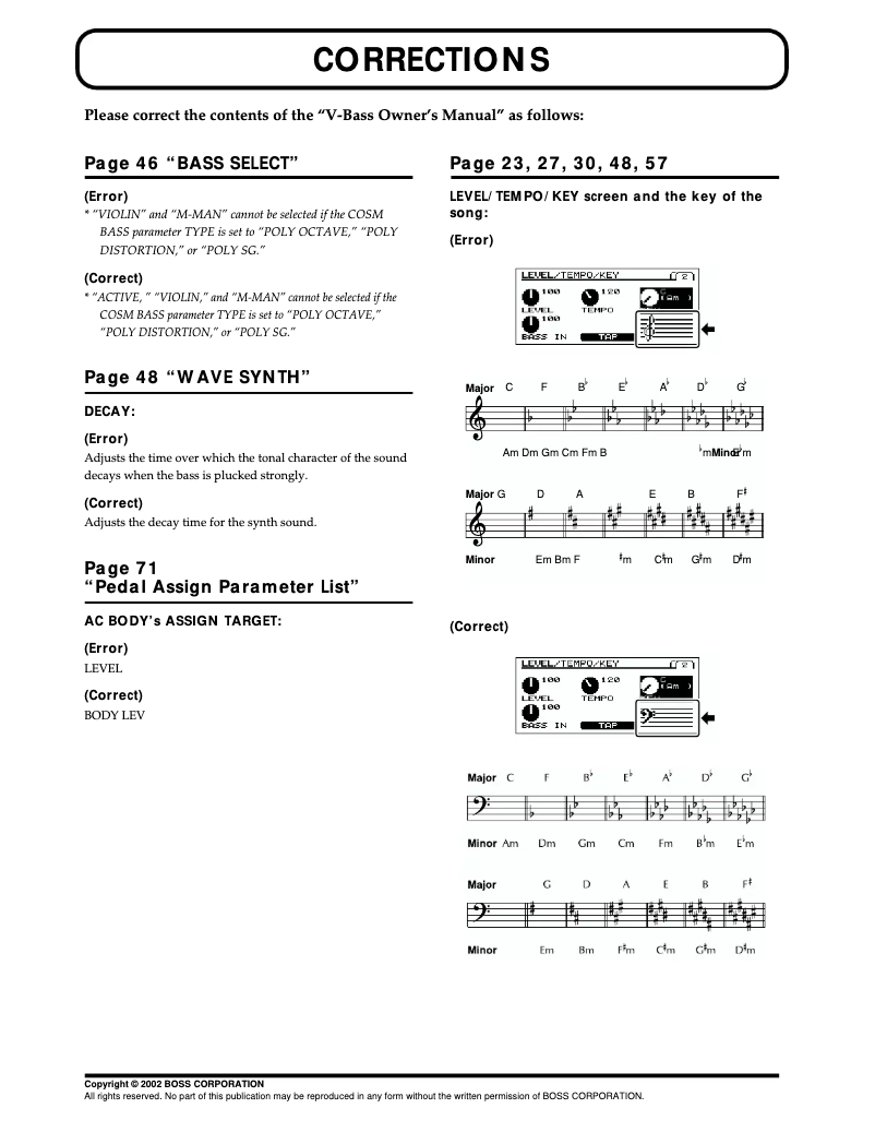 Page n°1 - Manuel utilisateur Roland V-Bass