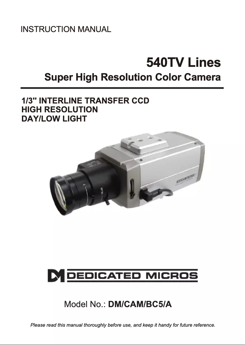 Page n°1 - Manuel utilisateur Dedicated Micros DM/CAM/BC5/A