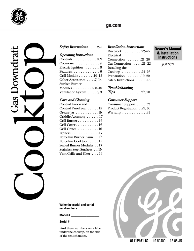 Page n°1 - Guide d'installation GE Profile JGP979WEFWW