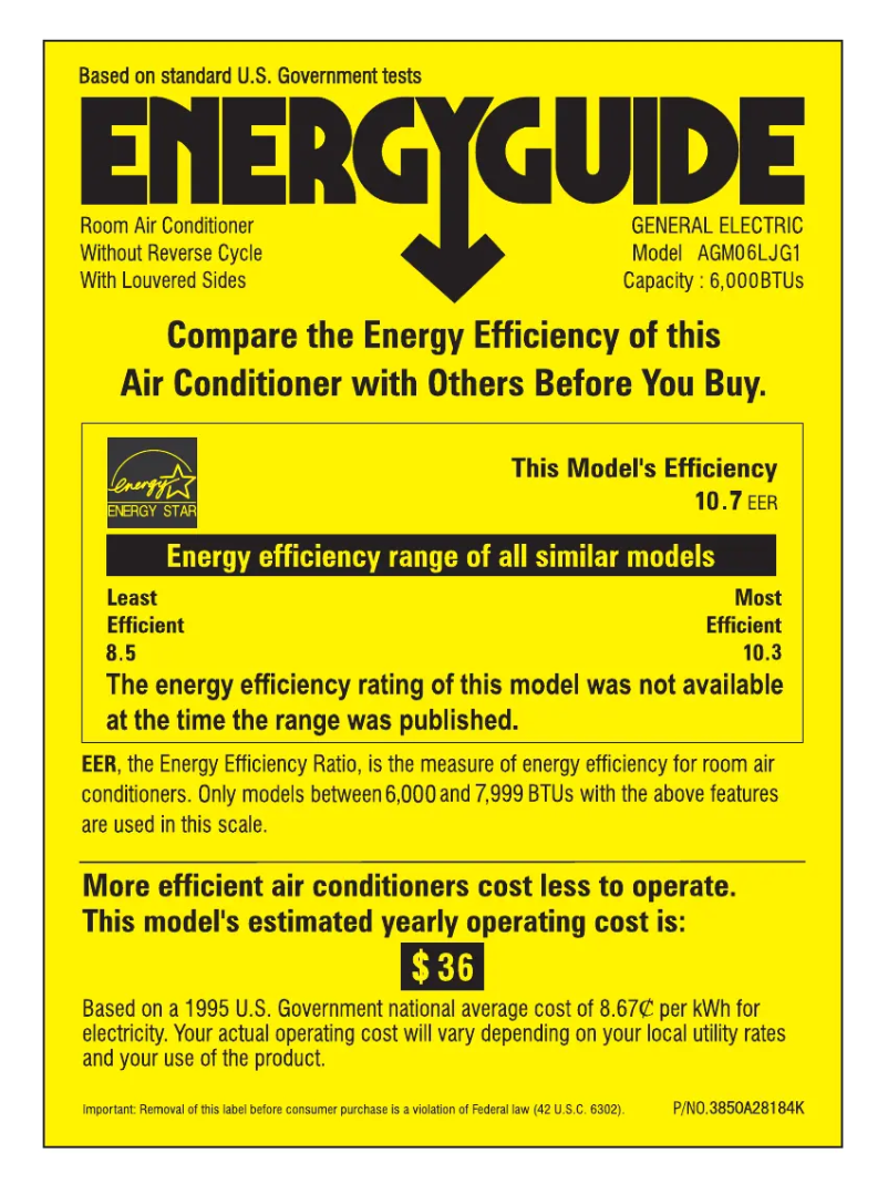 Página 1 del manual Etiqueta energética GE AGM06LJ