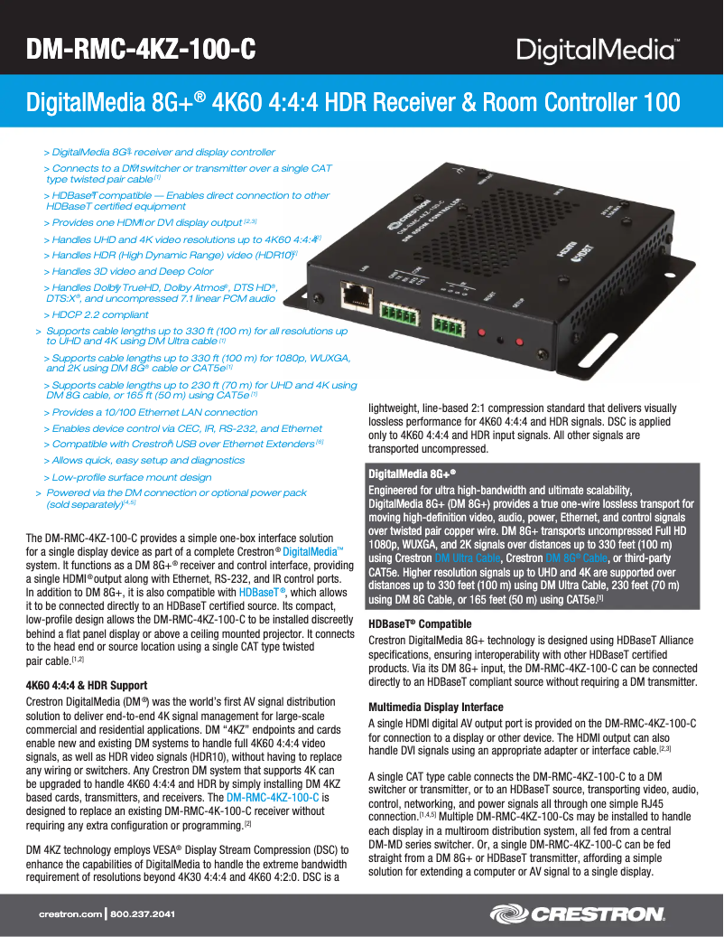 Page n°1 - Fiche technique Crestron DM-RMC-4KZ-100-C