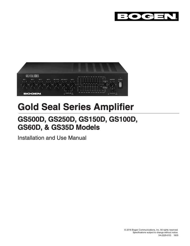 Page n°1 - Manuel utilisateur Bogen Gold Seal GS250D