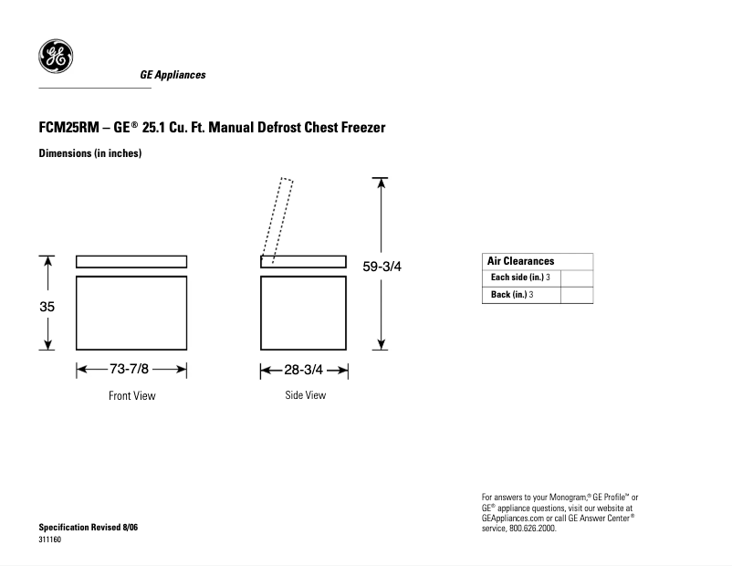 Page 1 de la notice Fiche technique GE FCM25RMWW