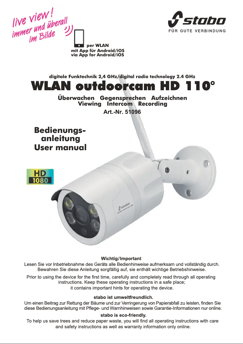 Página 1 del manual Manual de usuario Stabo WLAN Outdoorcam HD 110 51096