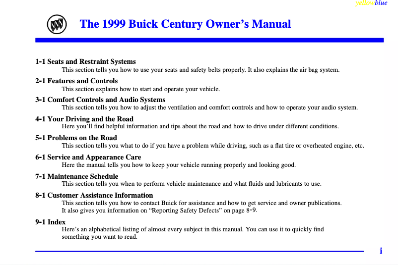 Page 1 de la notice Manuel utilisateur Buick Century (1999)