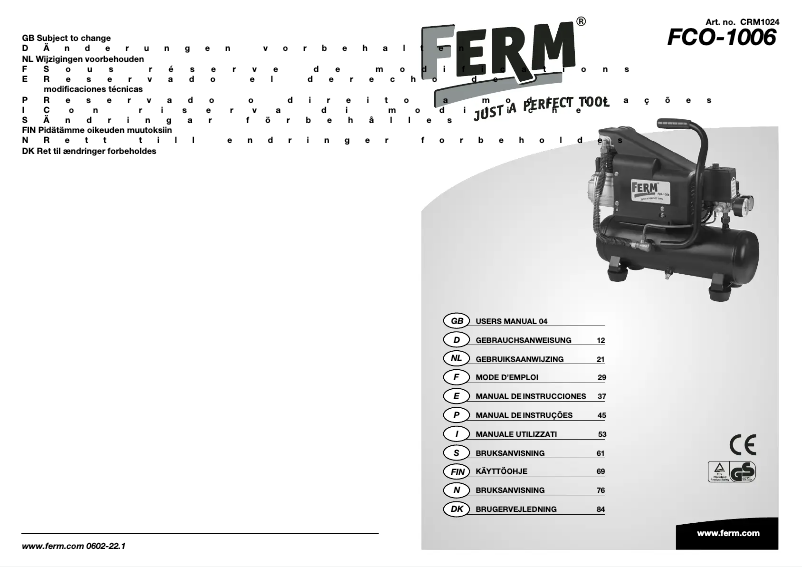Page 1 de la notice Manuel utilisateur Ferm CRM1024 FCO-1006