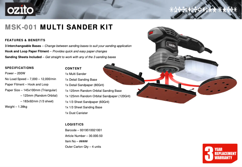 Página 1 del manual Ficha técnica Ozito MSK-001