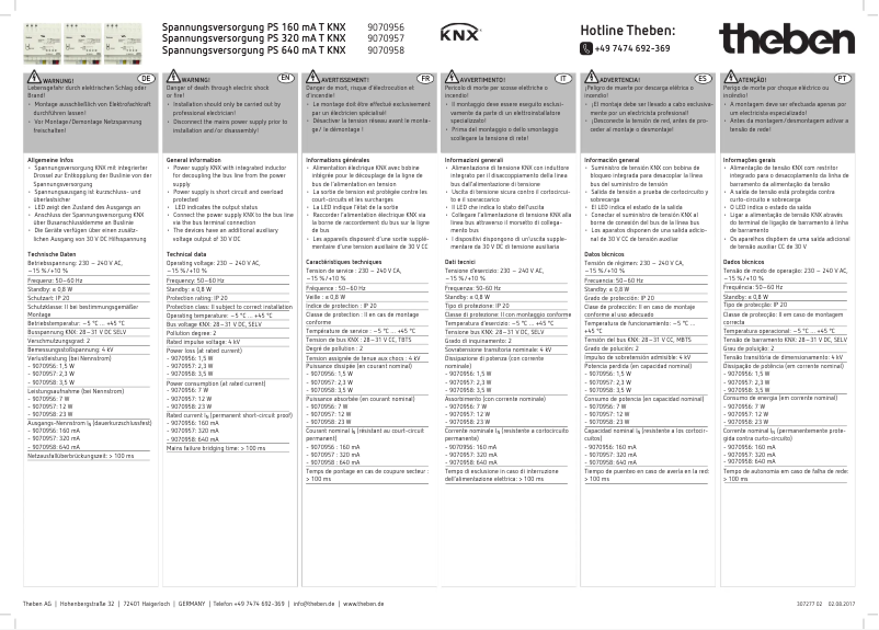 Page 1 de la notice Manuel utilisateur Theben PS 160 mA T KNX