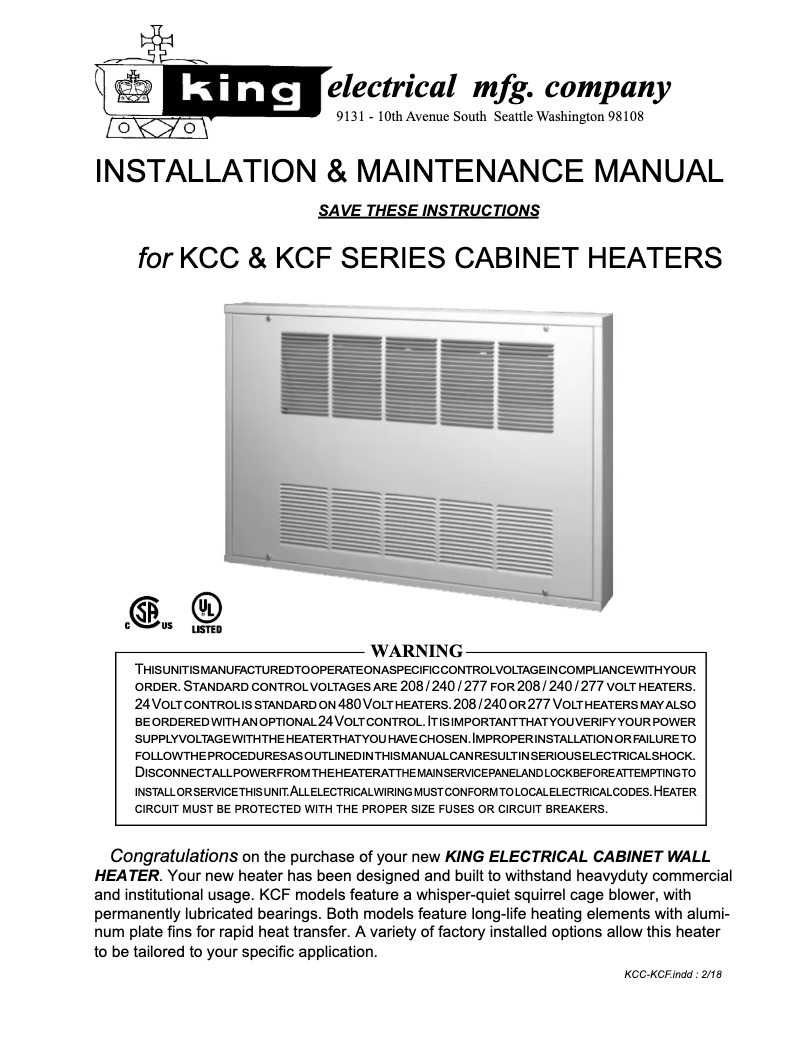 Page 1 de la notice Manuel utilisateur King KCF4-2450-1-S-T