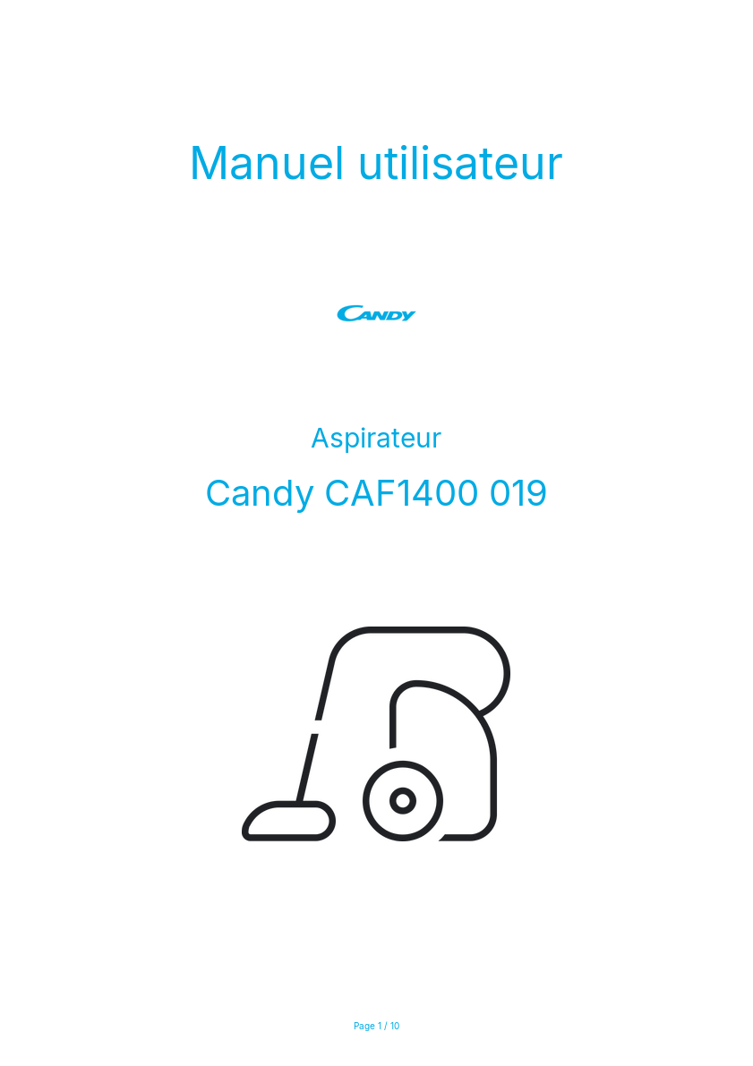 Page n°1 - Manuel utilisateur Candy CAF1400 019