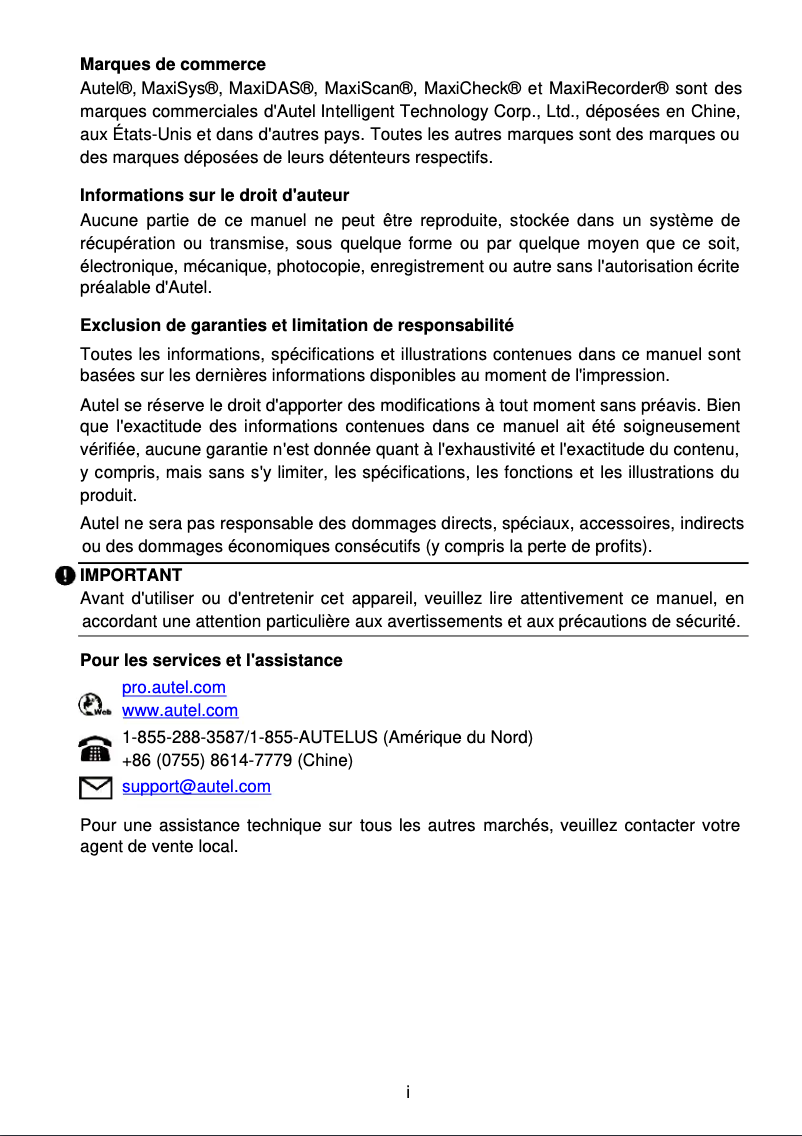 Page 1 de la notice Manuel utilisateur Autel MaxiBAS BT609