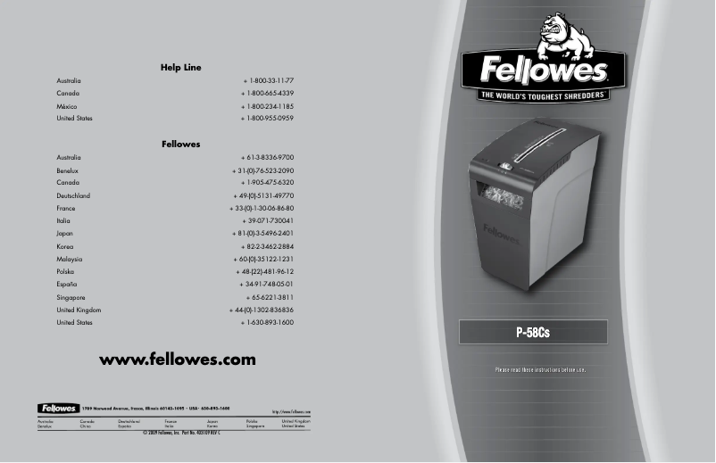 Page 1 de la notice Manuel utilisateur Fellowes Powershred 58Cs