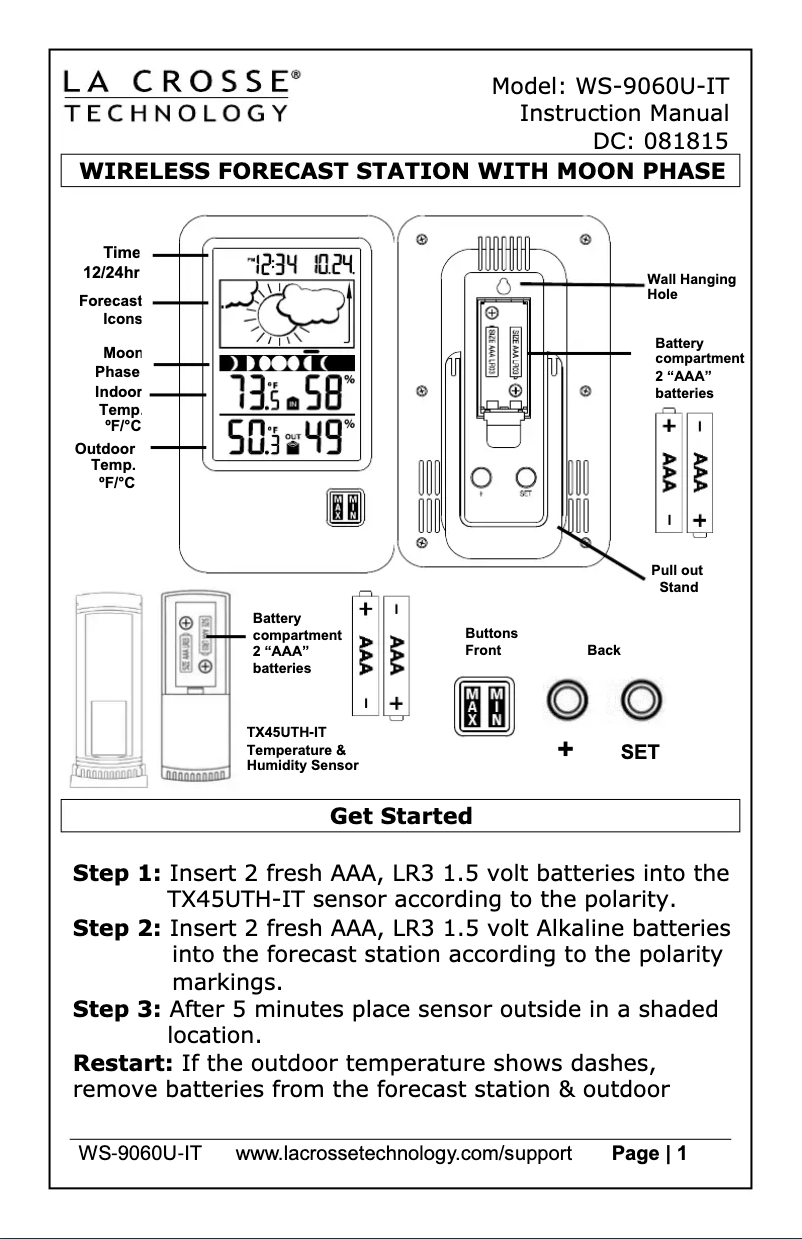 Page 1 of the manual User Manual La Crosse Technology WS-9060U-IT