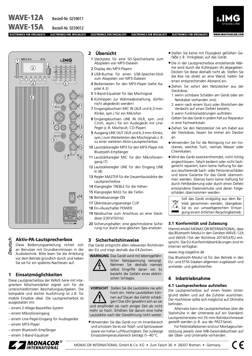 Page 1 de la notice Manuel utilisateur IMG Stageline WAVE-15A