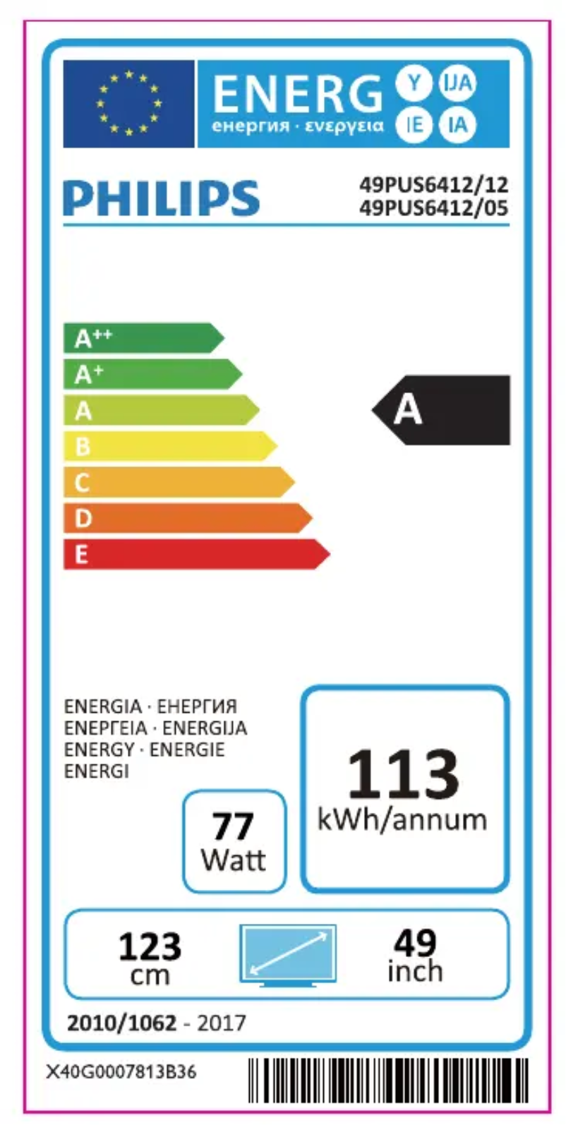 Page n°1 - Label énergétique Philips 6000 series 49PUS6412