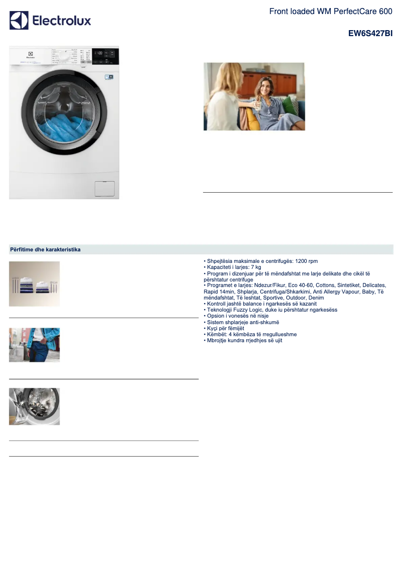 Page n°1 - Fiche technique Electrolux EW6S427BI