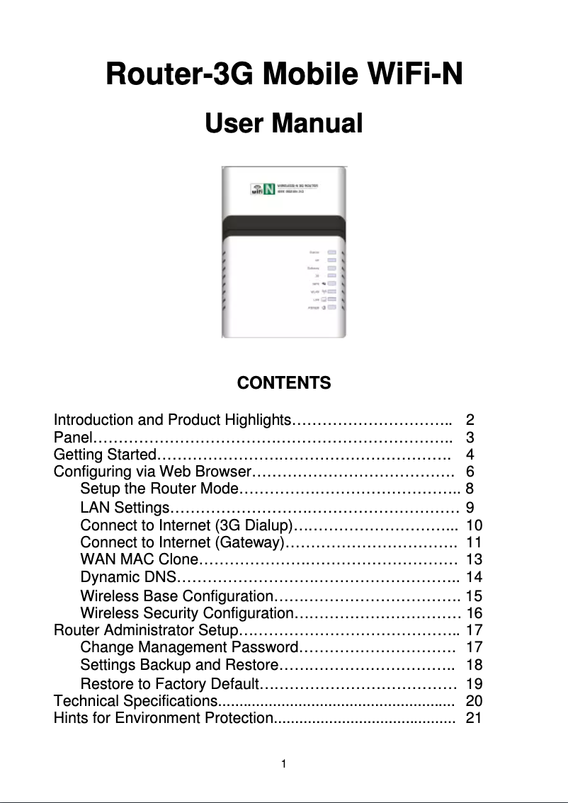 Image de la première page du manuel de l'appareil Router-3G Mobile WiFi-N
