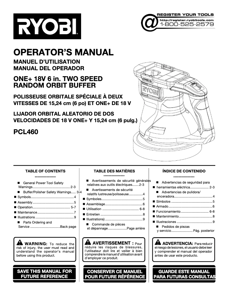 Page 1 de la notice Manuel utilisateur RYOBI One+ PCL460