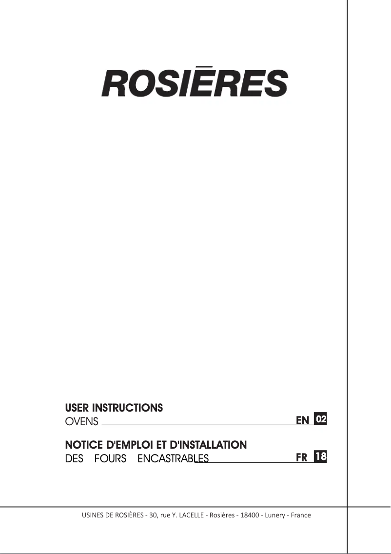 Page n°1 - Manuel utilisateur Rosieres RF 8 P/E