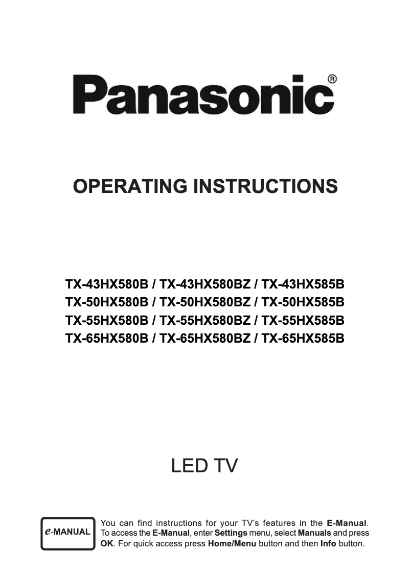 Page 1 de la notice Manuel utilisateur Panasonic Viera TX-55HX580B
