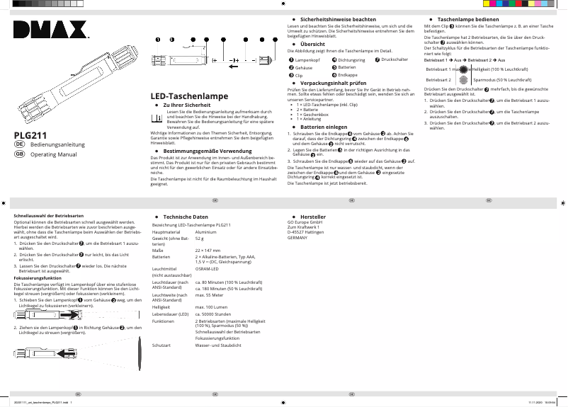 Image de la première page du manuel de l'appareil PLG 211